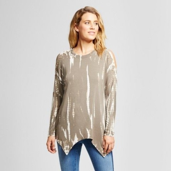 Knox Rose Tops - NEW Olive Studded Tie Dye Cold Shoulder Top [D4]